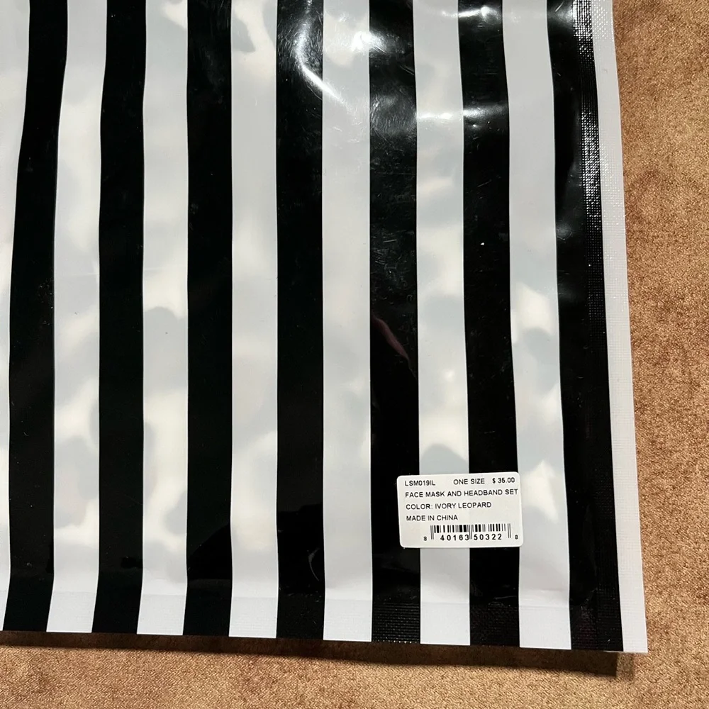 LELE SADOUGHI NWT AUTHENTIC IVORY LEOPARD COTTON BLEND FACE MASK & HEADB…